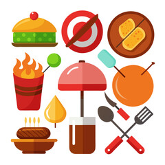 Delicious food and drink items for celebration and cooking barbecue