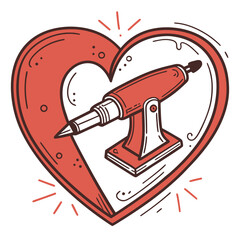 Coral heart with scientific instrument microscope laboratory