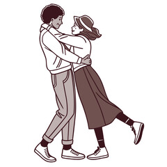 Couple embracing with affection and joy hugging love