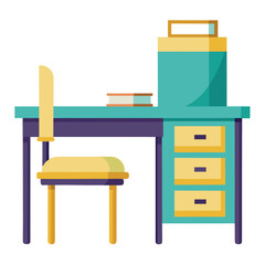 Teal desk with yellow chair and books vector