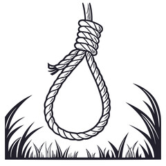 Twisted rope noose hanging over grass knot loop