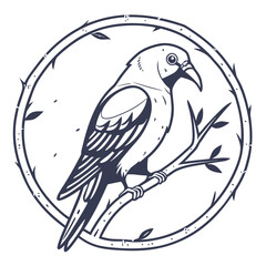 Bird perched on branch within distressed circle nature wildlife