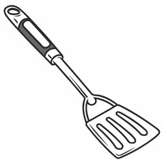 Slotted metal spatula with gray handle grilling cooking