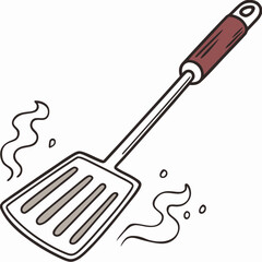 Brown handled metal spatula with steam grilling cooking