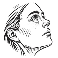 Detailed eye and face profile sketch drawing