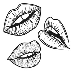 Black and white lips set with stippling detail mouth drawing