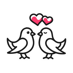 Two lovebirds facing each other with hearts above romance couple