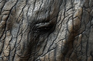Close-up of an elephant's textured wrinkled skin and closed eye showing detailed patterns and natural earthy tones