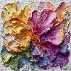 Golden Blossom: Vibrant Flower Formed with Rich Thick Brushstrokes
