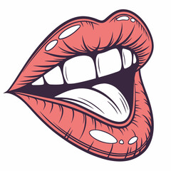 Open mouth lips with tongue showing engraving teeth