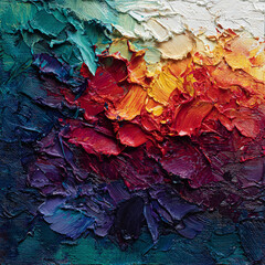 Spectrum Petals: Rainbow-Colored Palette Knife Texture in Bloom Formation
