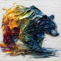 Midnight Strength: Black Bear Painted in Abstract Blue Impasto
