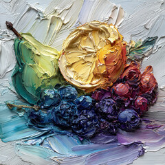 Fruit in Motion: Pear and Grapes Painted in Thick Oil Impasto
