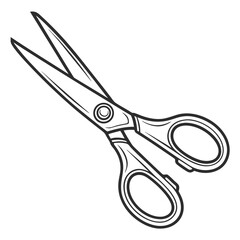 Black outline scissors on white background cutting tool