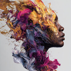 Colorburst Mind: Bold Abstract Portrait with Yellow and Magenta Paint
