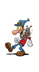 Retro style cartoon character with a little robot