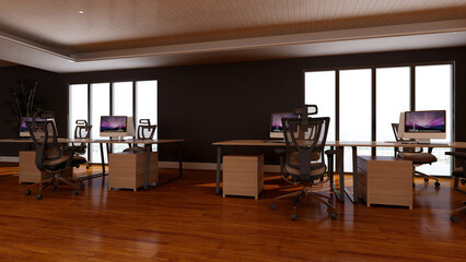 blank wall in office room for company logo mockup
