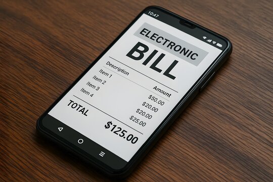 Electronic bill payment mobile app invoice total amount due online banking smartphone technology