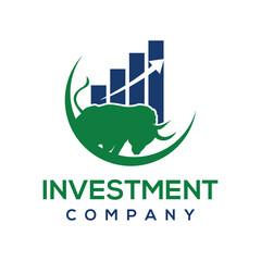 business investment logo design vector with bull and graph