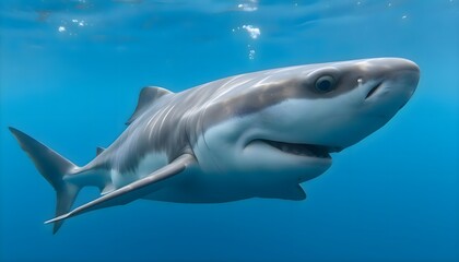 Fototapeta premium Shark gliding through the ocean water in a graceful and fluid motion, showing fins and body in a vibrant marine environment
