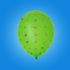 Green balloon covered with cactus prickles on blue background
