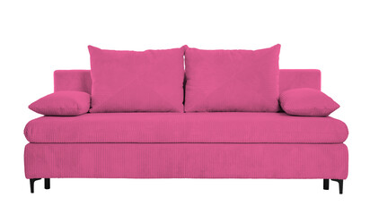 Pink sofa isolated on white. Furniture for living room interior