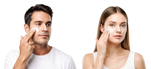 Caucasian man and woman Applying sunscreen