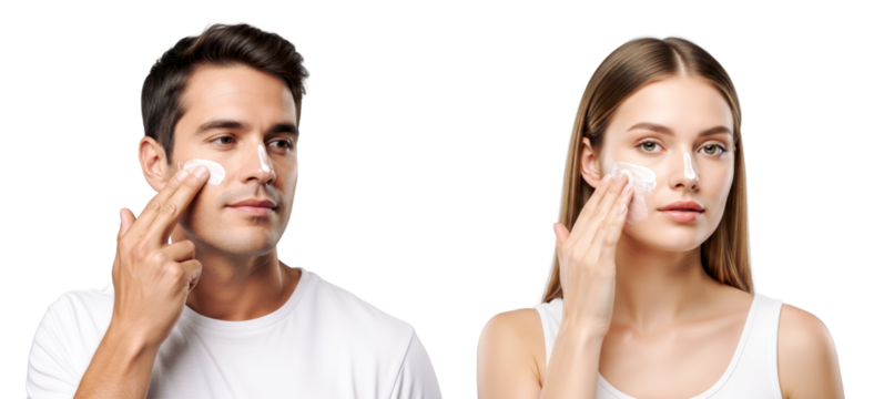 Caucasian man and woman Applying sunscreen