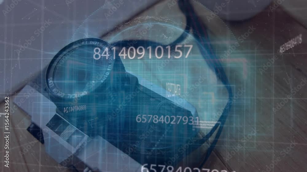 Aufkleber interface overlay starting codes floating above lens visualizing data with hud panels pulsing