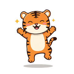 Cute Cartoon Tiger Jumping Happily with Sparkles