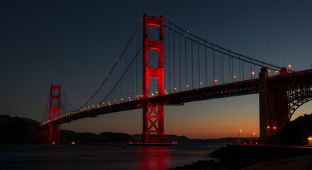 Obraz premium Iconic Golden Gate Bridge at Dusk A Stunning Red Silhouette Against the Night Sky