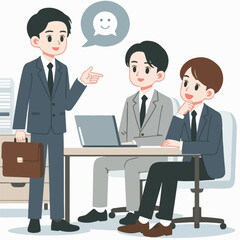 vector illustration of business people talking to crew