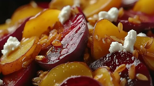 Roasted beetroot, sweet potato, and farro salad with feta