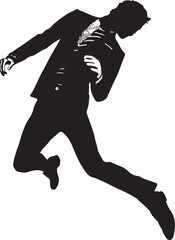 Man Silhouette Dynamic Leaping Pose Business Suit White Background