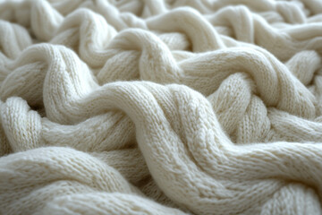Large pile of white knits on white blanket.