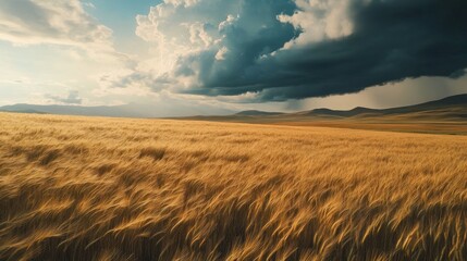 Golden wheat field under stormy sky (1)