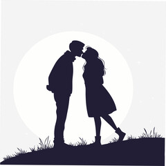 Couple kissing under moon silhouette night