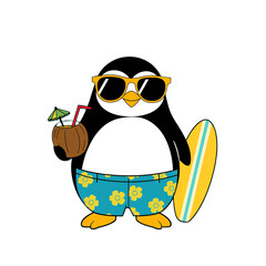 Obraz premium Cool Penguin Surfer Dude Summer Fun Illustration