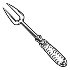 Black grill fork with wooden handle barbecue cooking