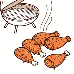 Barbecue chicken drumsticks with grill cooking food