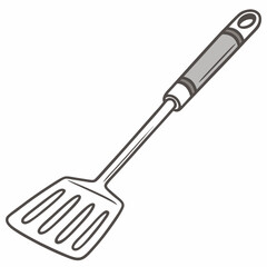 Silver grilling spatula with grey handle kitchen utensil