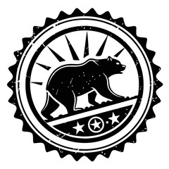 Black bear walking on distressed circular emblem white