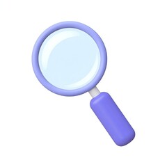 Search Icon: purple magnifying glass, white background, search, explore, find, icon, minimal, flat style, detection, discovery, tool, research, cartoon