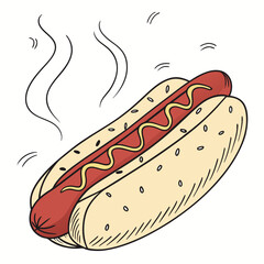 Hot dog with mustard and steam sausage yellow