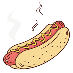 Hot dog with mustard and steam sausage yellow