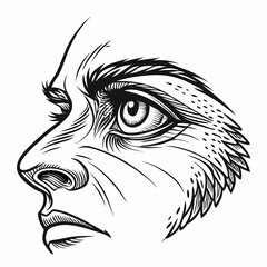 Intense human eye profile detailed shading black and white