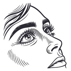 Detailed female eye and lips profile vector