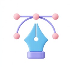 Design Tool: pen nib, pink handles, purple curve, white background, vector, graphic design, illustration, tool, creative, digital art, interface