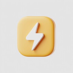 Lightning Bolt Icon: Minimalist white lightning bolt on yellow square with light gray background, modern clean aesthetic, symbolizing energy, power, and speed.