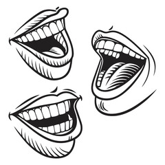 Laughing mouths black ink shading open mouth teeth